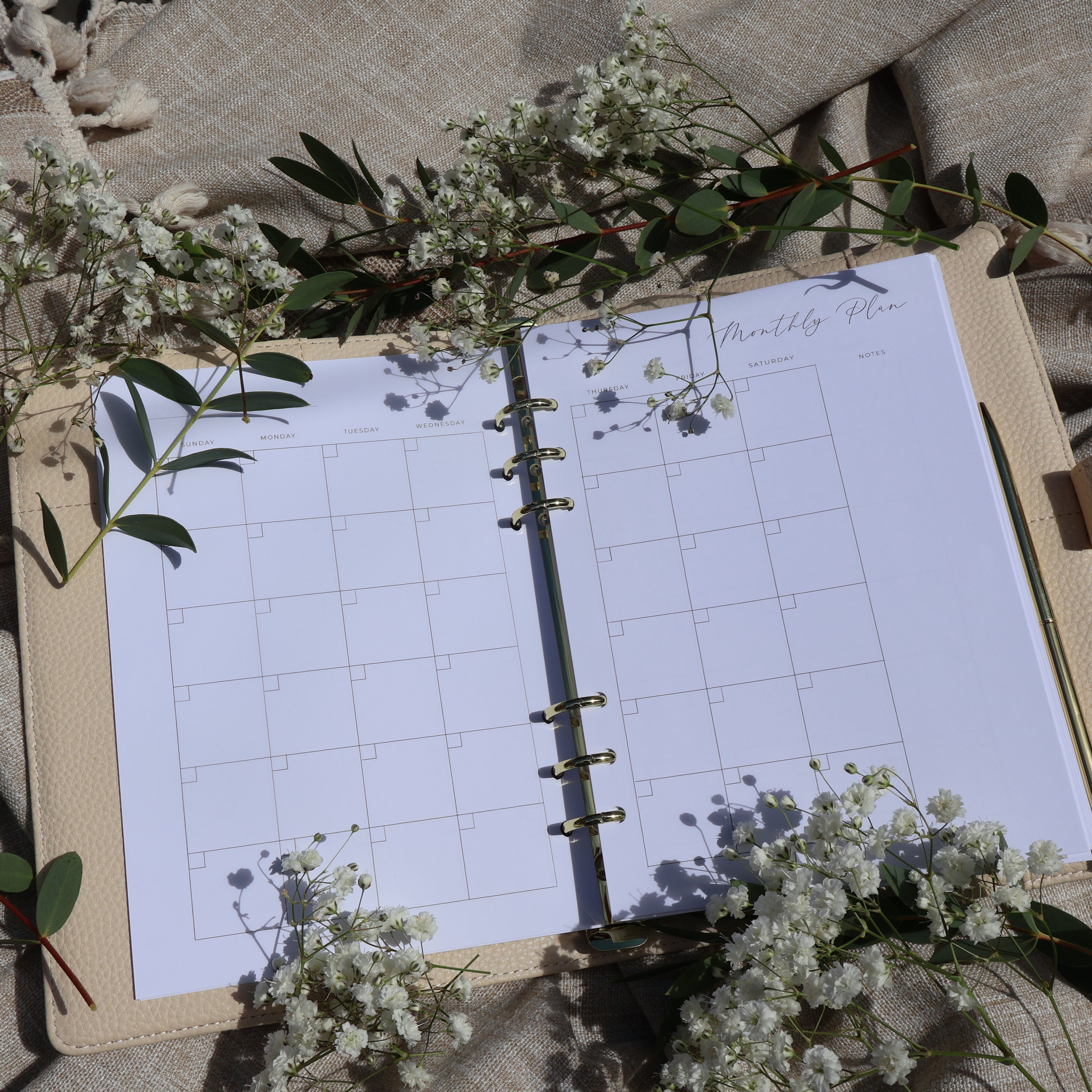 12-Month Undated Monthly Calendar Planner Insert