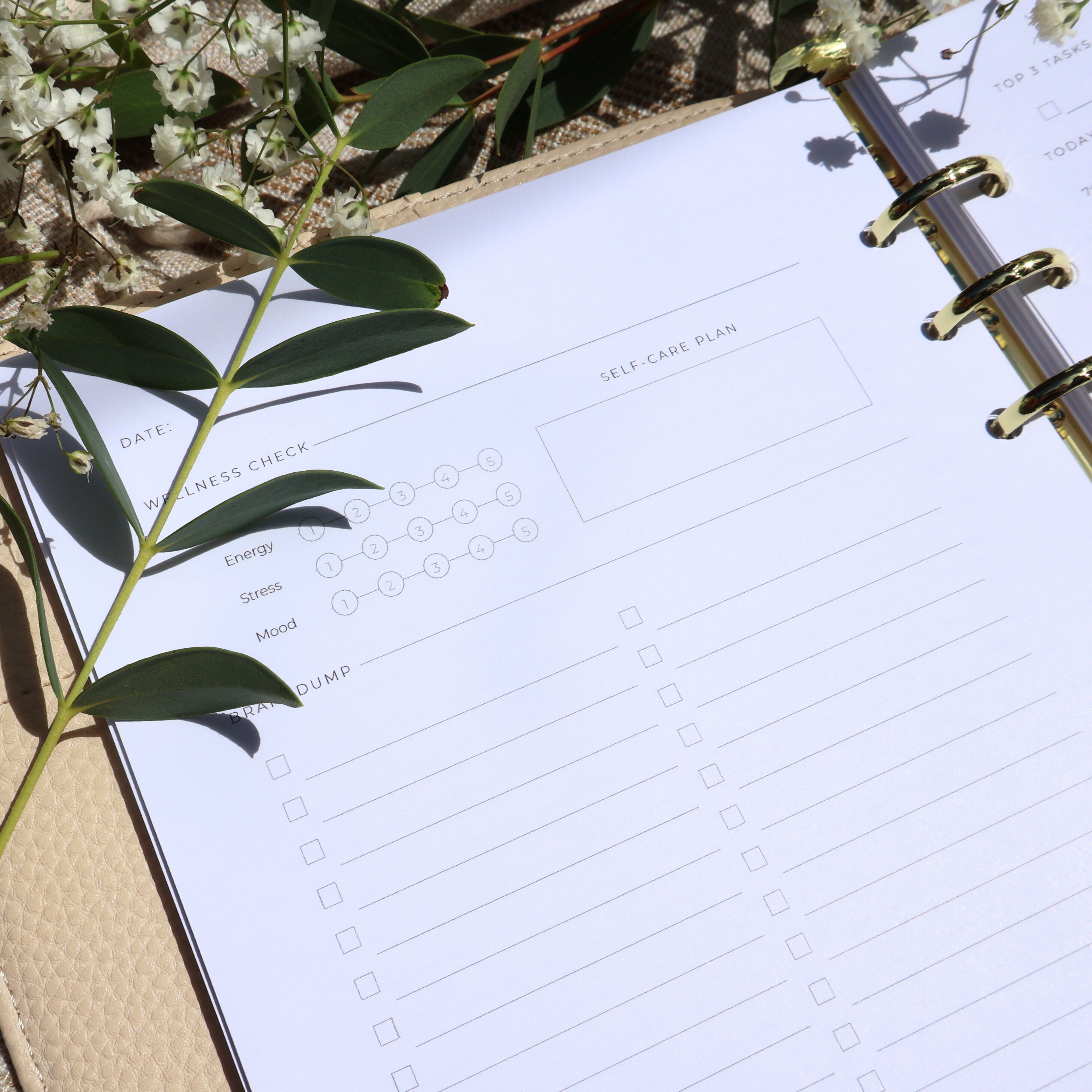 Undated Daily Self-Care Planner Insert | Two-Page Layout