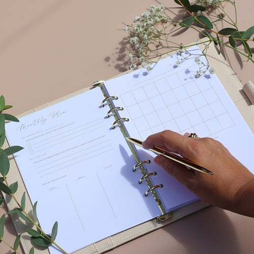 Undated Monthly Self-Care Planner Inserts – Minimal Layout, 12-Month Set