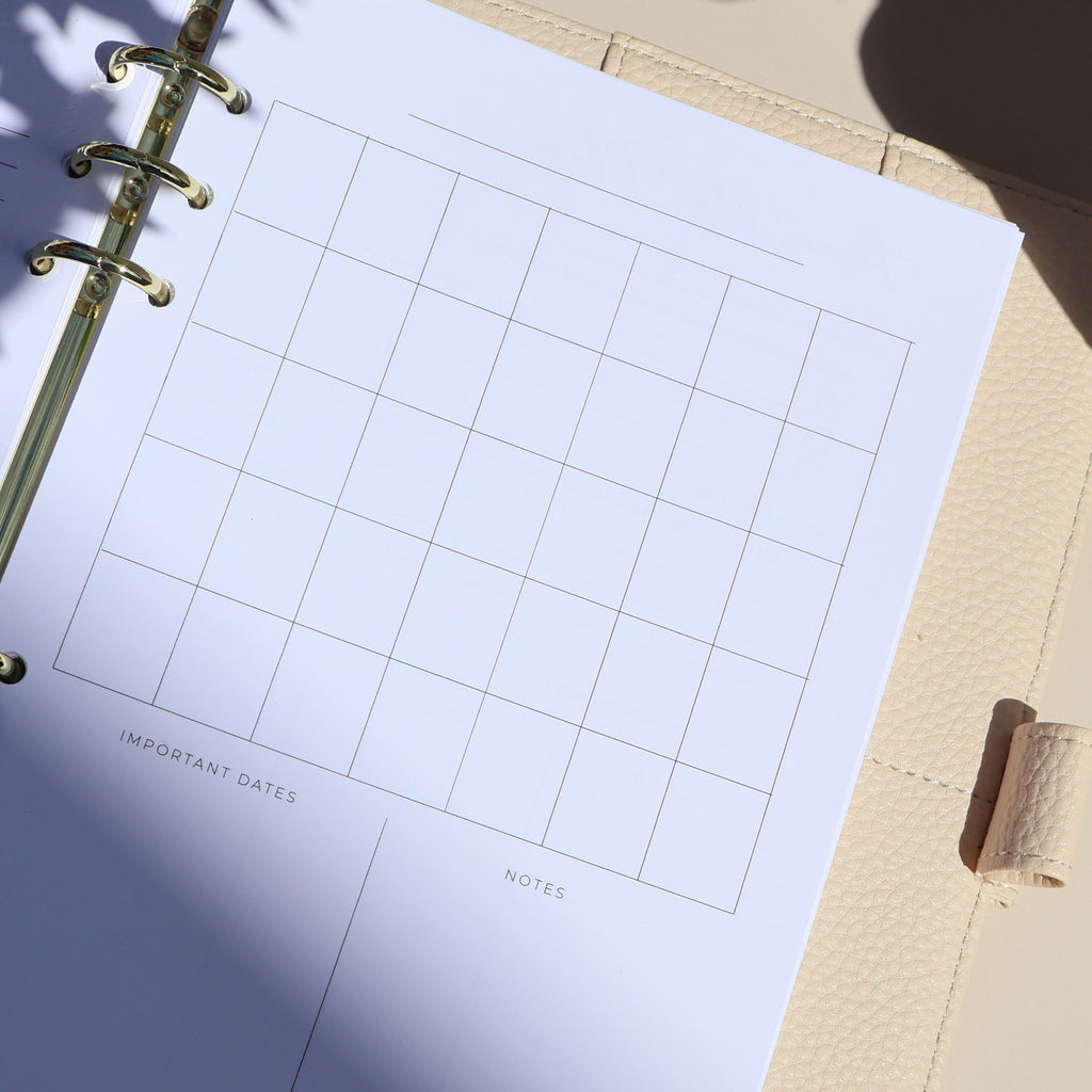 Undated Monthly Self-Care Planner Inserts – Minimal Layout, 12-Month Set