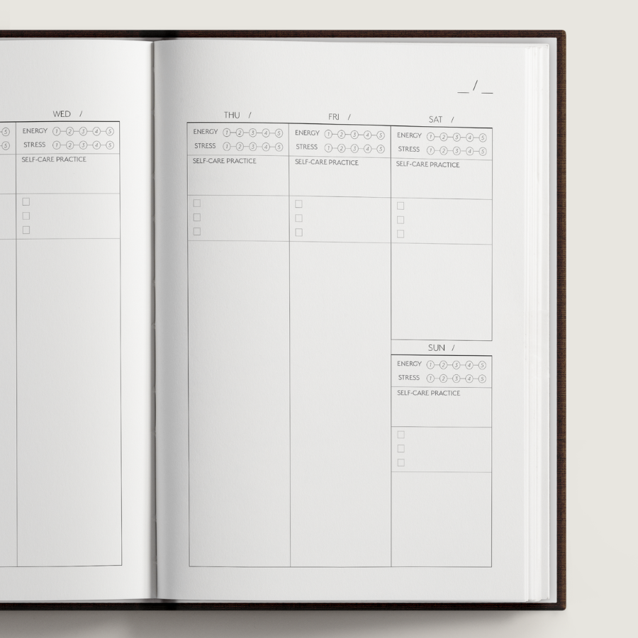 Open planner showing a weekly layout with checkboxes and text on a white background