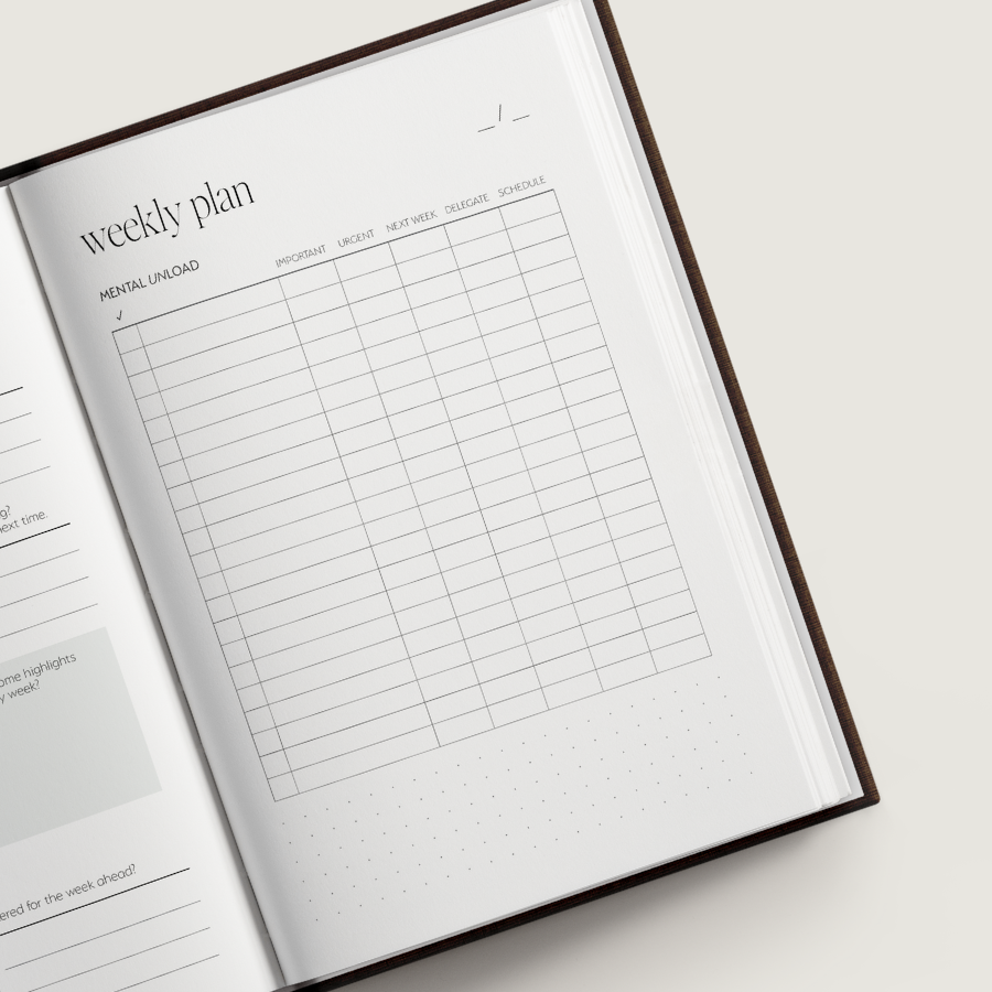 Weekly plan page in a planner on a white background
